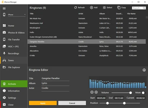 Make iPhone ringtones with iDevice Manager