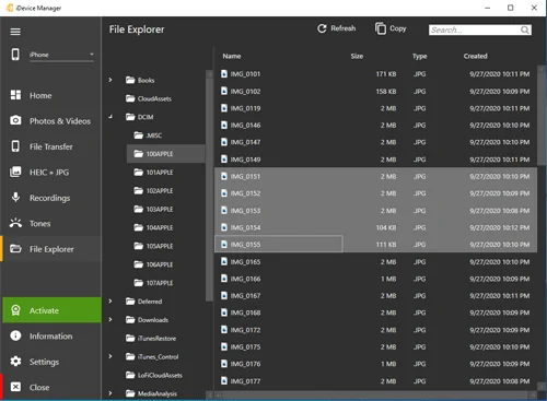 File Explorer in iDevice Manager